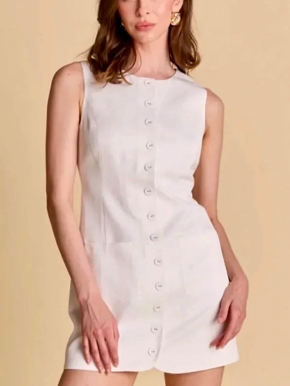 Paper Heart White Linen Blend Sleeveless Mini Summer Dress Sz S